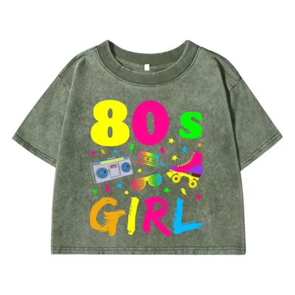 Women's 80s inspired colorful print cropped t-shirt