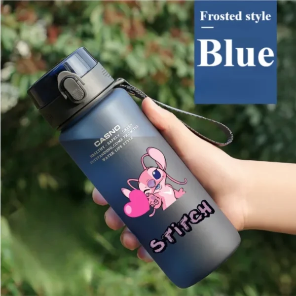 Large 1000ML clear plastic water bottle with blue Stitch and pink Angel Lilo & Stitch cartoon characters design. Portable drink cup.