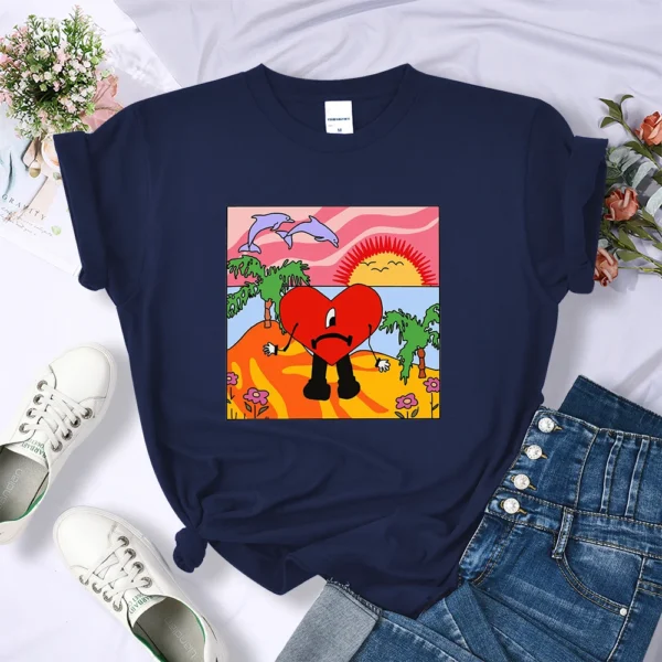 Bad Bunny graphic tee with sad heart