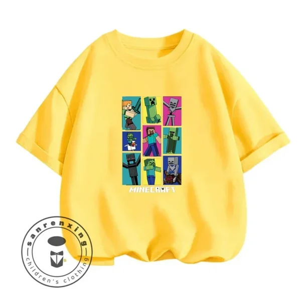 Kids' long sleeve O-neck T-shirt with Minecraft character graphic print. Unisex children's gaming top.