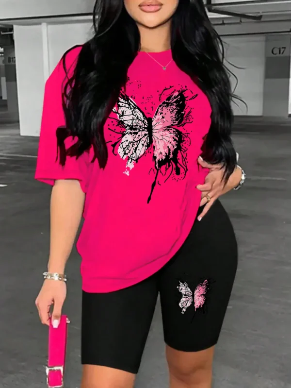 Women's soft butterfly print short sleeve top and matching shorts pajama set.