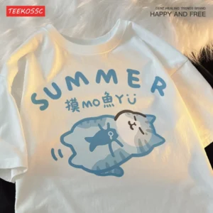 Cute Fishing Cat T-Shirt for men and women.