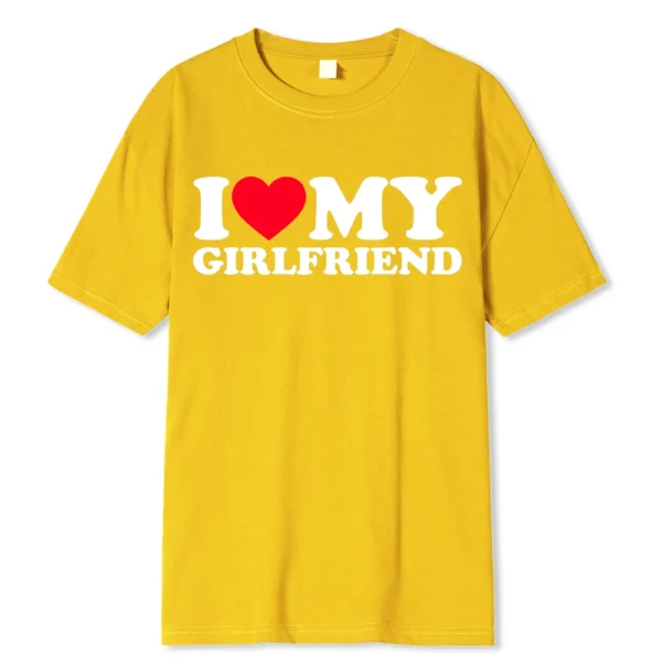 Funny couple t-shirt with 'I Love My BF/GF So Stay Away' message printed on the front.