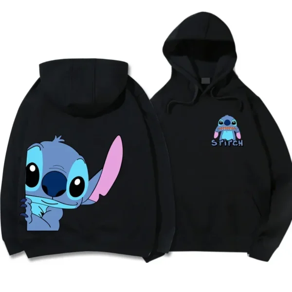 Disney hoodie featuring cute cartoon graphic of Stitch and Angel. Unisex pullover style with front pocket.