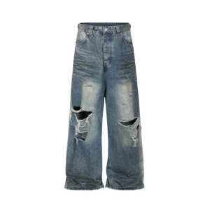 Distressed baggy wide leg jeans for men and women