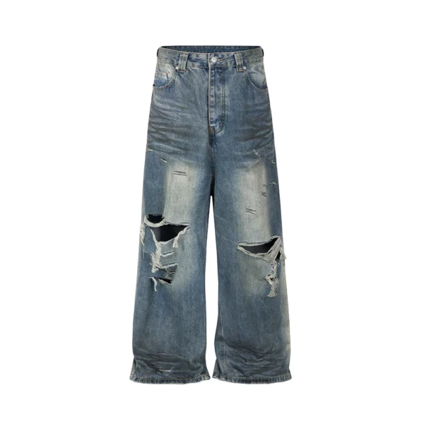 Distressed baggy wide leg jeans for men and women