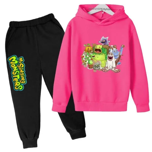 Kids My Singing Monsters tracksuit set featuring character print hoodie and matching pants for boys and girls ages 3-14. ```