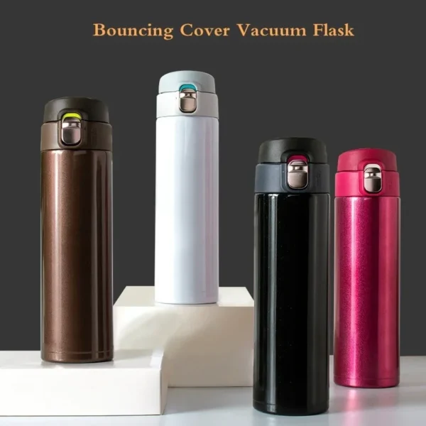 500ml stainless steel vacuum flask thermos with push-button bouncing lid open