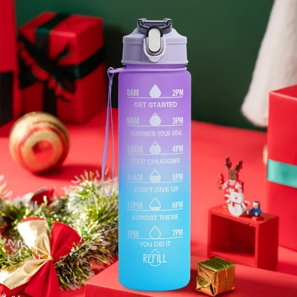 2L motivational plastic water bottle with time markers and leakproof lid for tracking daily hydration.