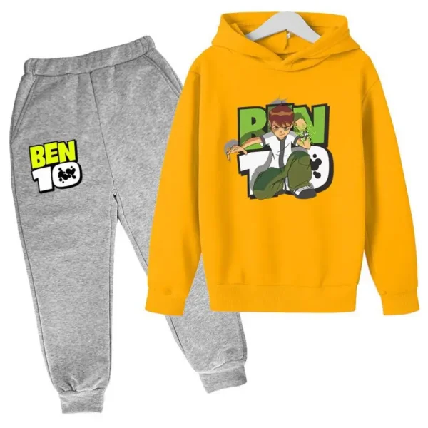 Ben 10 kids cartoon print tracksuit set with pullover hoodie and pants for boys and girls aged 2-13.
