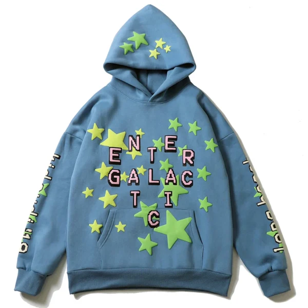 Retro Star Print Fleece Hoodie for Fall & Winter