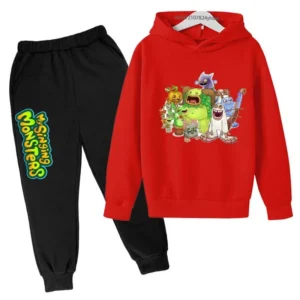Kids My Singing Monsters tracksuit set featuring character print hoodie and matching pants for boys and girls ages 3-14. ```