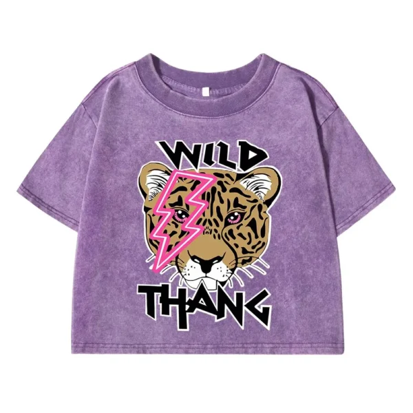 Women's oversized t-shirt in soft washed cotton with a bold wild tiger cartoon print on the front.