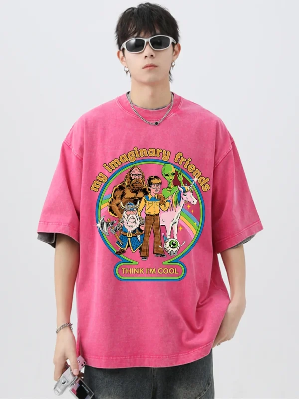 My Imaginary Friends Think I'm Cool" Retro Washed Men's T-Shirt