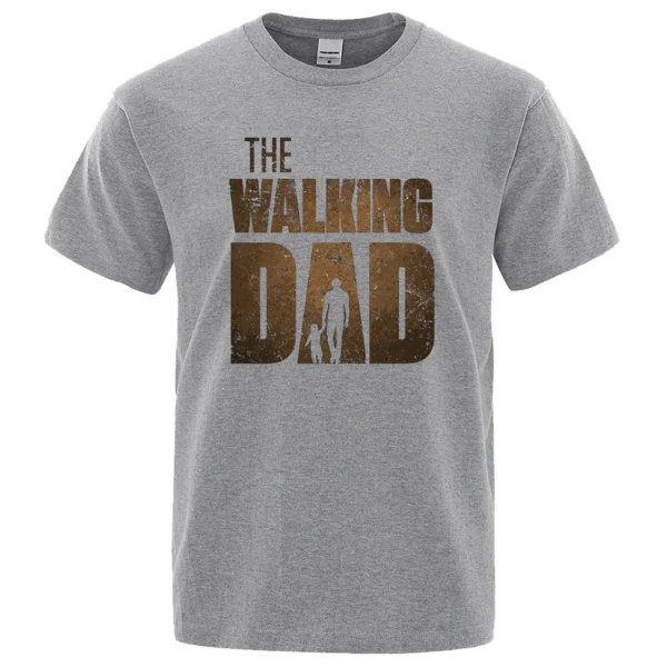 Funny "The Walking Dad" men's short sleeve cotton t-shirt in a casual oversized fit. Graphic tee for dads.