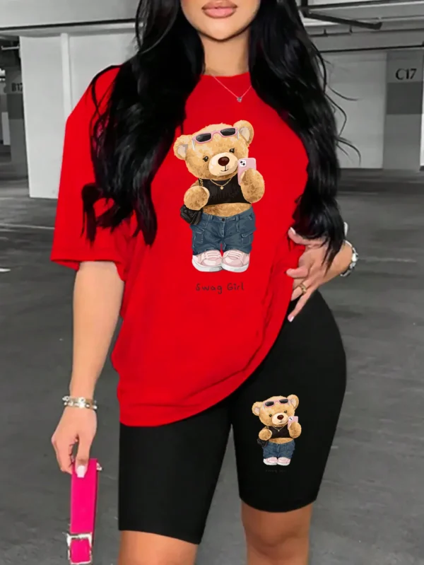 Cute Plush Bear Women's Two-Piece Short Set