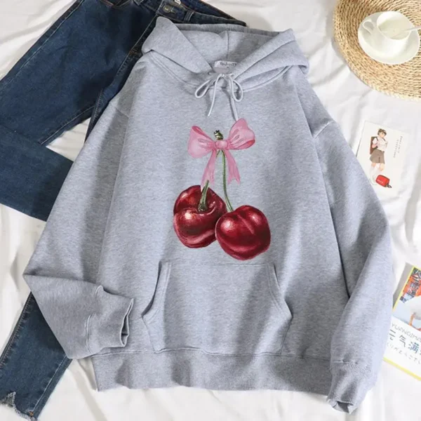 Women's Cherry Print Fleece Hoodie for Fall