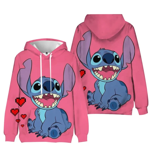 Kawaii Stitch unisex hoodie featuring a cute blue cartoon character print on a comfortable loose-fit sweatshirt.