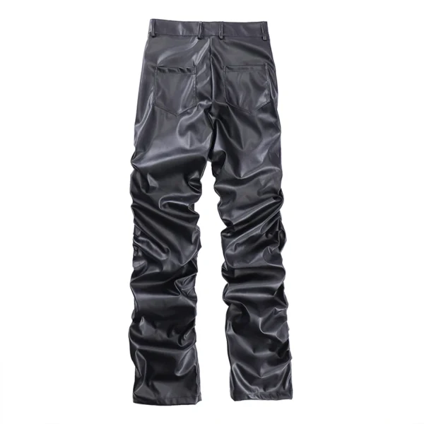 Men's black PU leather pleated pants