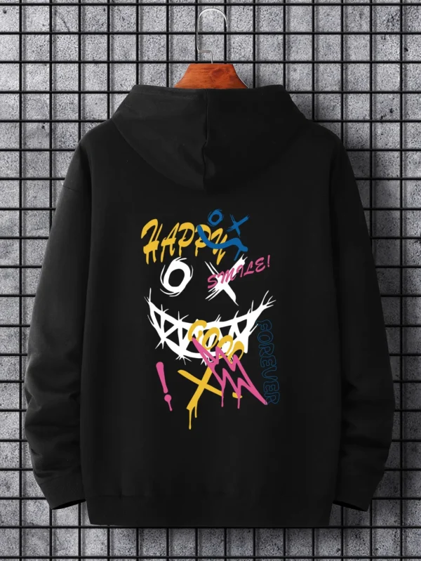 Men's colorful funny comic graphic print pullover hoodie with front pocket - soft autumn streetwear style.