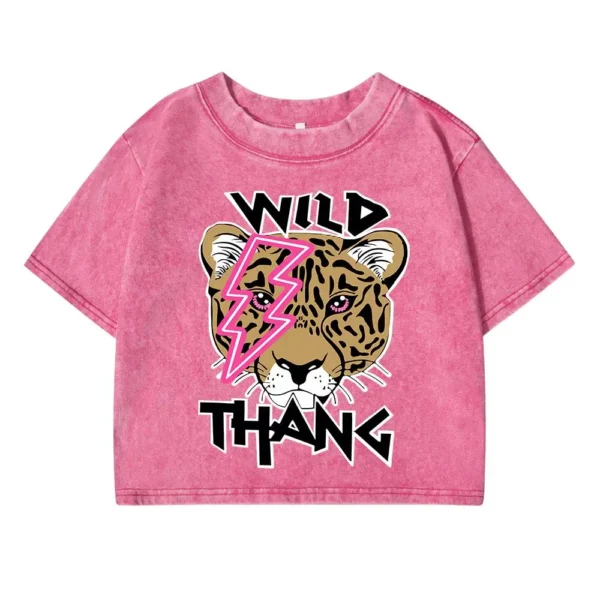 Women's oversized t-shirt in soft washed cotton with a bold wild tiger cartoon print on the front.