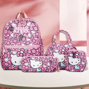 MINISO Hello Kitty 4-piece pink nylon backpack set with matching crossbody bag