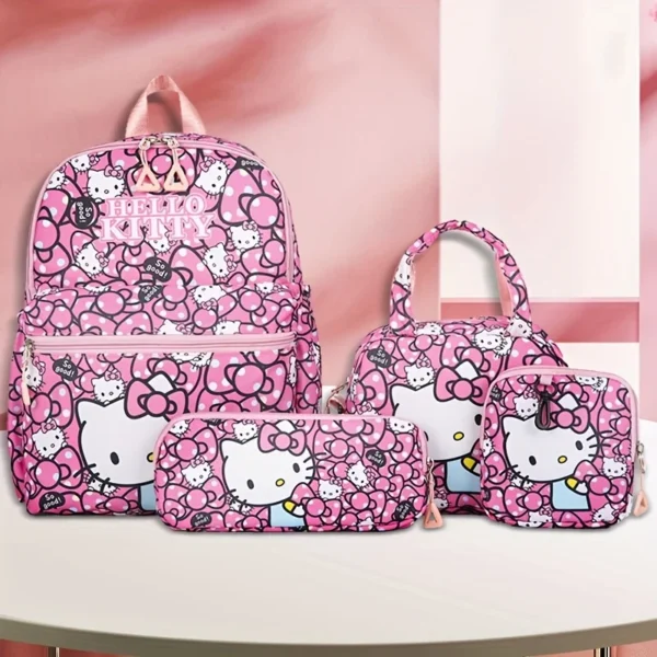 MINISO Hello Kitty 4-piece pink nylon backpack set with matching crossbody bag