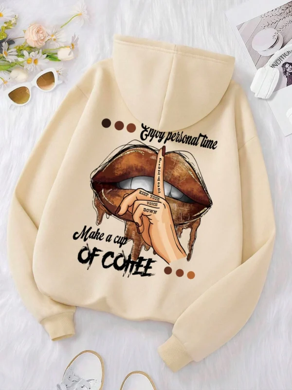 Women's soft fleece hoodie with "Make A Cup Of Coffee Dirty Little Secret" print.
