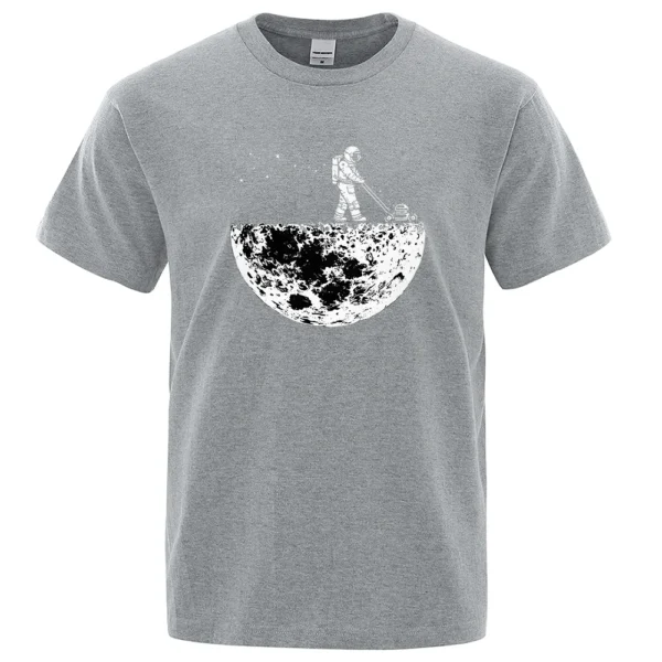 Men's oversized black cotton t-shirt displaying a funny white graphic print of an astronaut on the moon.