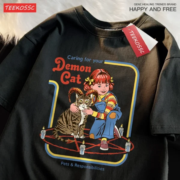 Demon Cat graphic t-shirt for men