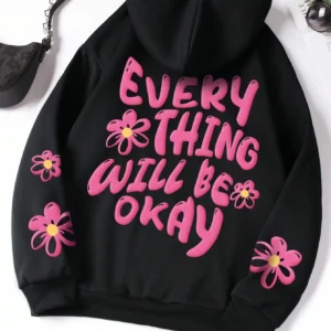 Men's "Everything Will Be Okay" Fleece Hoodie - Oversized Winter Streetwear