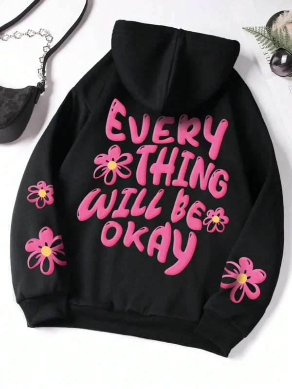 Men's "Everything Will Be Okay" Fleece Hoodie - Oversized Winter Streetwear