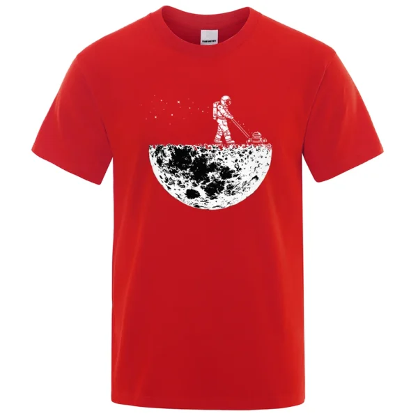 Men's oversized black cotton t-shirt displaying a funny white graphic print of an astronaut on the moon.