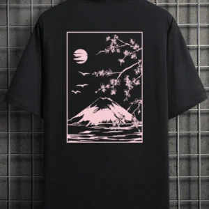Men's cotton t-shirt with vibrant Japanese graphic print showing Tokyo