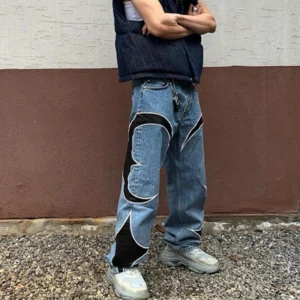Men's Y2K baggy jeans with letter embroidery