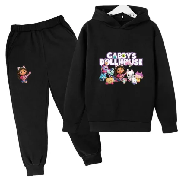 Gabby's Dollhouse kids tracksuit with colourful cartoon print hoodie and matching jogger pants for boys and girls ages 3-13.