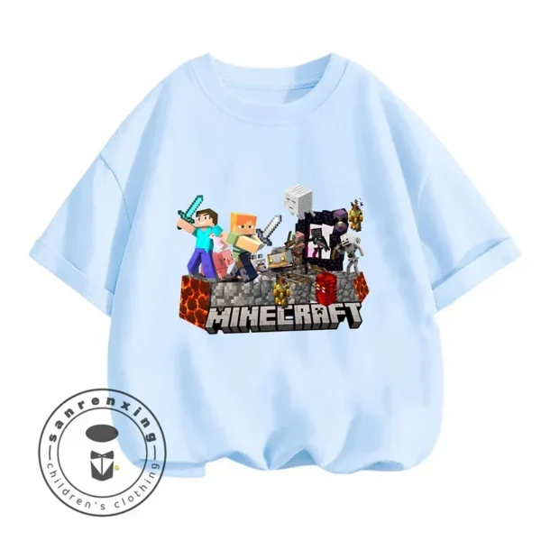 Cute girls t-shirt with colourful pixel art block-style graphic