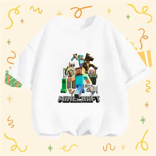 Kids' long sleeve O-neck T-shirt with Minecraft character graphic print. Unisex children's gaming top.