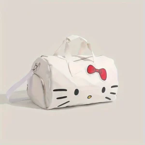 MINISO Hello Kitty cylinder PU leather travel & gym duffel bag with separate shoe compartment.