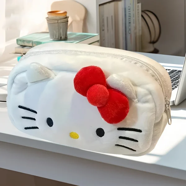 MINISO cute flannel pouch featuring Hello Kitty and Cinnamoroll cartoon design.