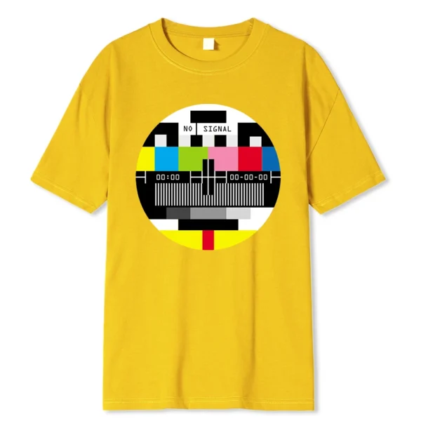 Men's oversize black cotton t-shirt featuring a white geometric 'No Signal' screen print graphic on the chest.