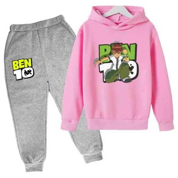 Ben 10 kids cartoon print tracksuit set with pullover hoodie and pants for boys and girls aged 2-13.