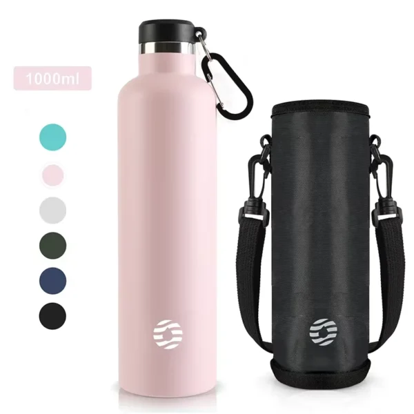 FEIJIAN 1L silver stainless steel vacuum insulated water bottle with leak-proof cap.