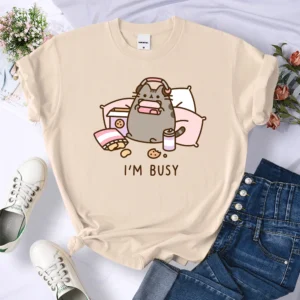 Funny 'Sorry I'm Busy' cat gamer oversized t-shirt for women.
