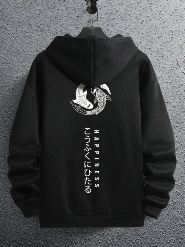 Men's casual loose fit fleece hoodie sweatshirt with a Japanese cartoon graphic print on the front.