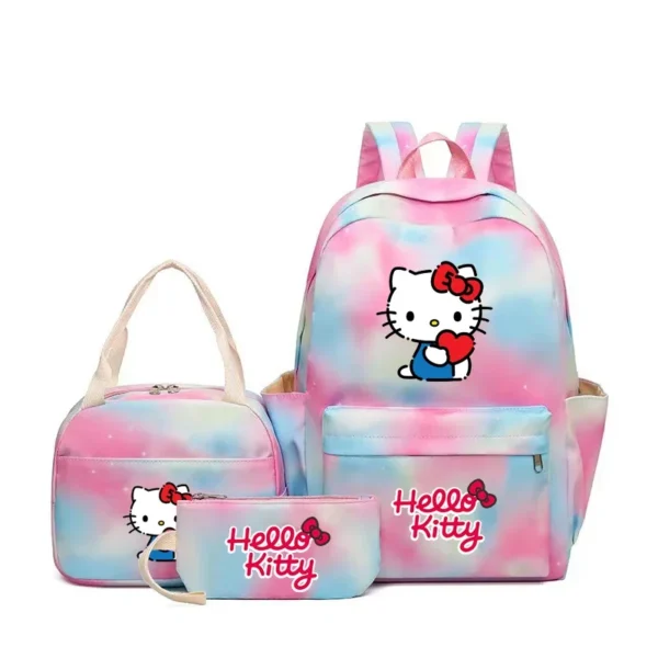 MINISO Kuromi and Cinnamoroll large capacity nylon backpack set with matching lunch bag and pencil case.