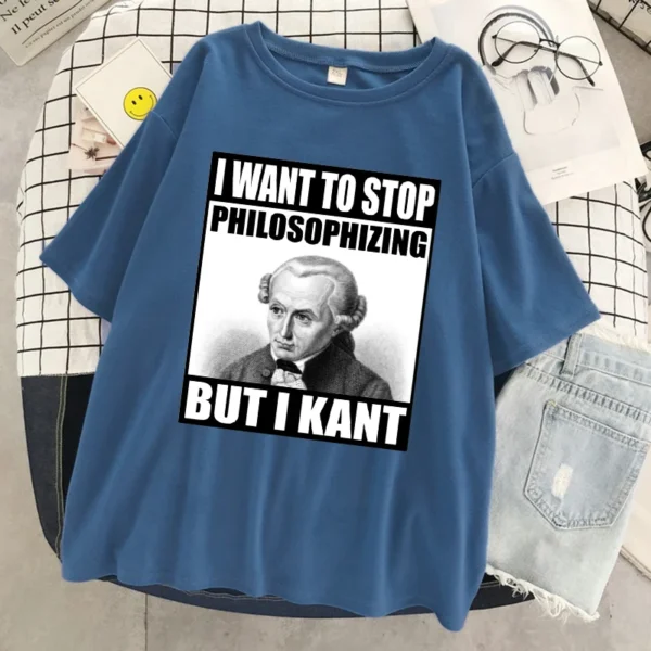 Woman wearing funny Kant philosophy meme t-shirt | Soft casual women's tee