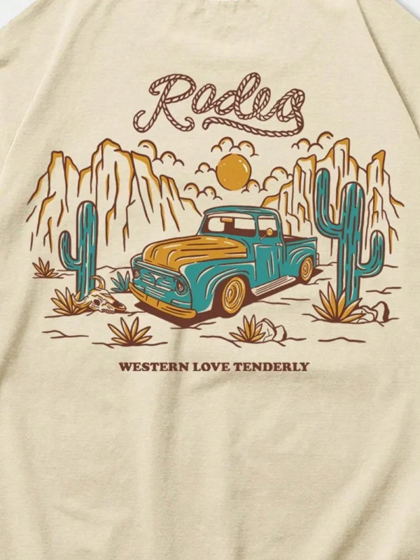 Rodeg Western Love Desert Men's Cotton T-Shirt - Breathable Summer Streetwear