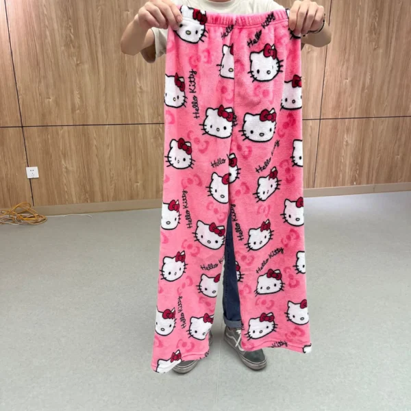 Women's soft flannel pajama pants with a cute all-over Hello Kitty character pattern print.