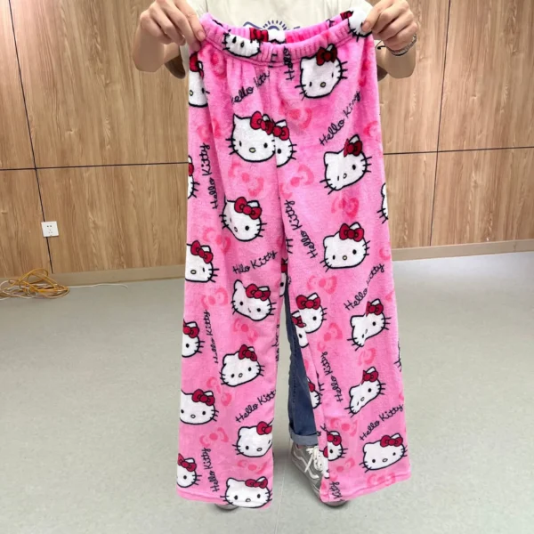 Women's soft flannel pajama pants with a cute all-over Hello Kitty character pattern print.